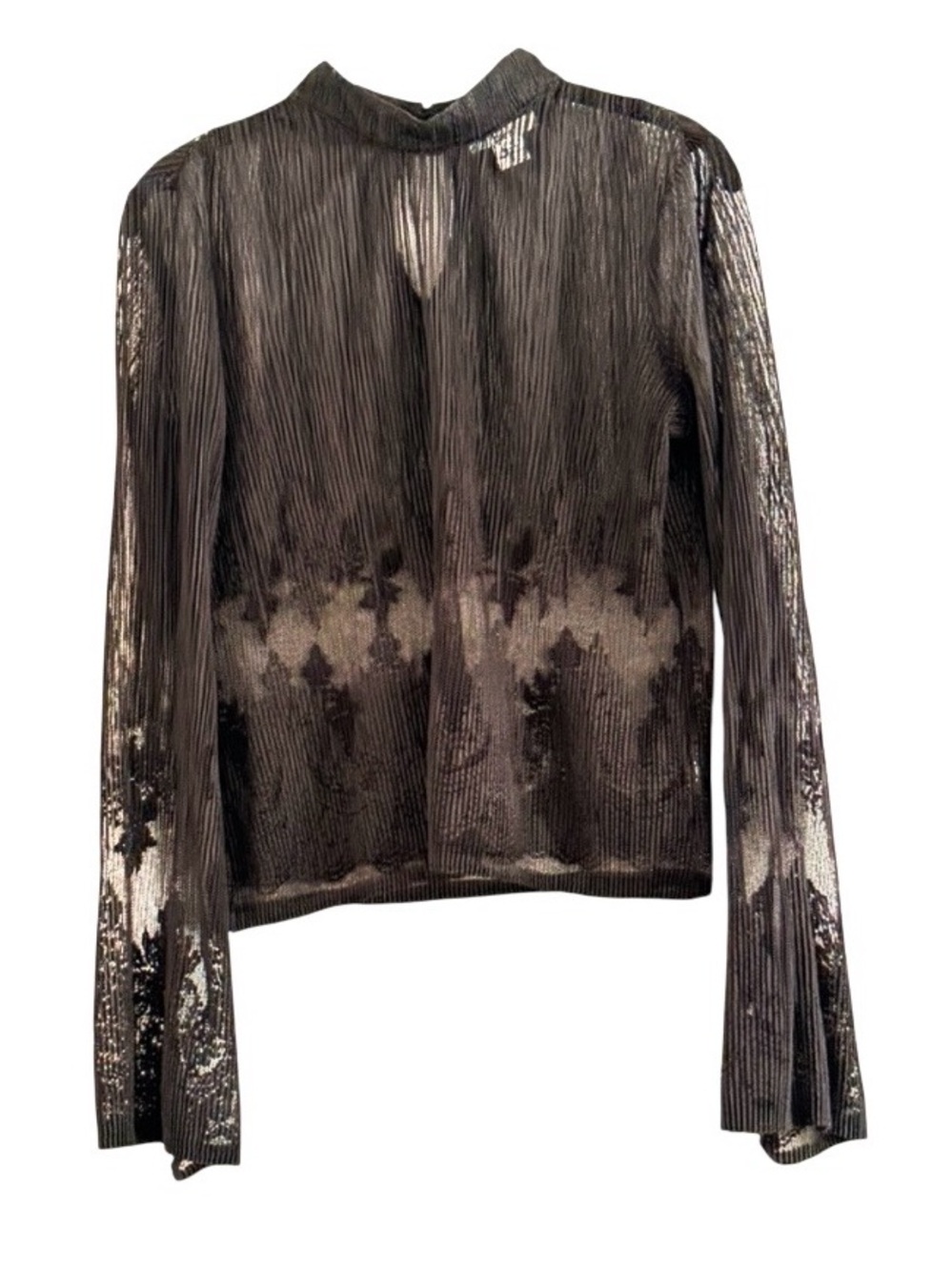 Bar III Boho Chic Black Sheer Long Bell Sleeve Top Size S